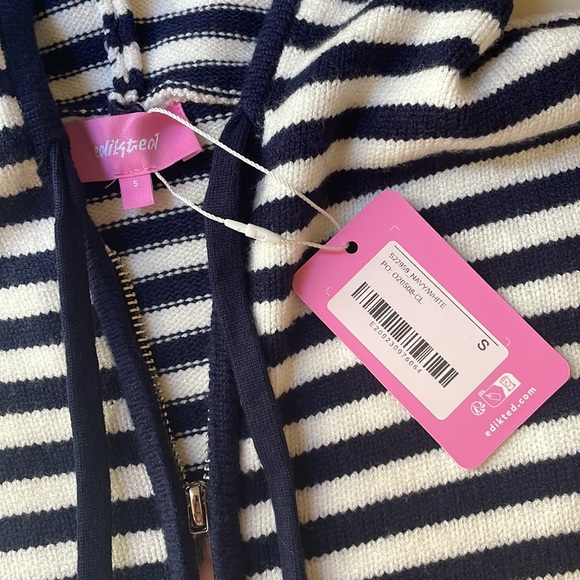 Striped Navy and White Knit Hoodie - Picture 3 of 8